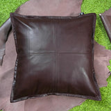 QAWACH Dark Brown Box Genuine Leather Pillow Cover