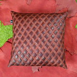 QAWACH Dark Maroon Quilted Genuine Leather Pillow Cover