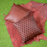 QAWACH Dark Maroon Quilted Genuine Leather Pillow Cover