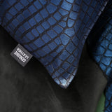 QAWACH Croc Metalic Blue Genuine Leather Pillow Cover