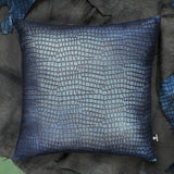 QAWACH Croc Metalic Blue Genuine Leather Pillow Cover