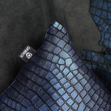 QAWACH Croc Metalic Blue Genuine Leather Pillow Cover