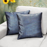 QAWACH Croc Metalic Blue Genuine Leather Pillow Cover