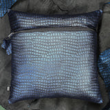 QAWACH Croc Metalic Blue Genuine Leather Pillow Cover