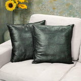 QAWACH Croc Metalic Green Genuine Leather Pillow Cover