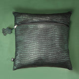 QAWACH Croc Metalic Green Genuine Leather Pillow Cover