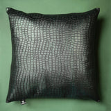 QAWACH Croc Metalic Green Genuine Leather Pillow Cover