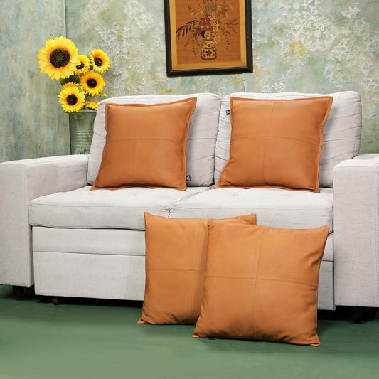 QAWACH Mustard Flavia Box Genuine Leather Pillow Cover |