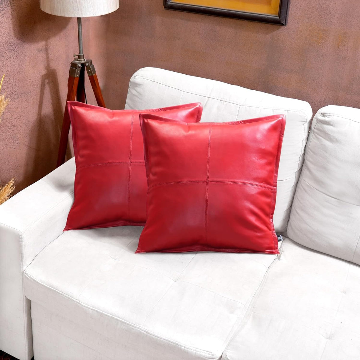 Red Box Leather Pillow Cover | QAWACH