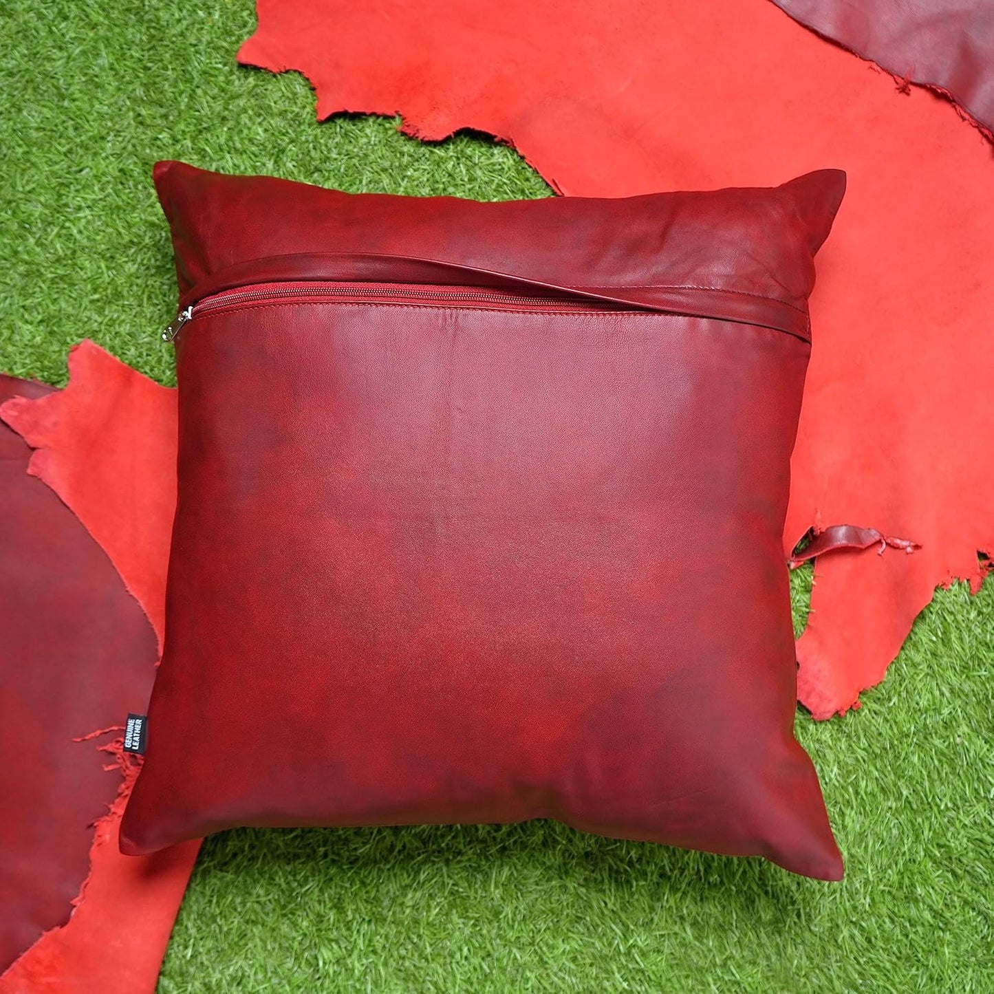 Spanish Red Leather Pillow Cover | QAWACH