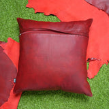 QAWACH Dark Red Genuine Leather Pillow Cover