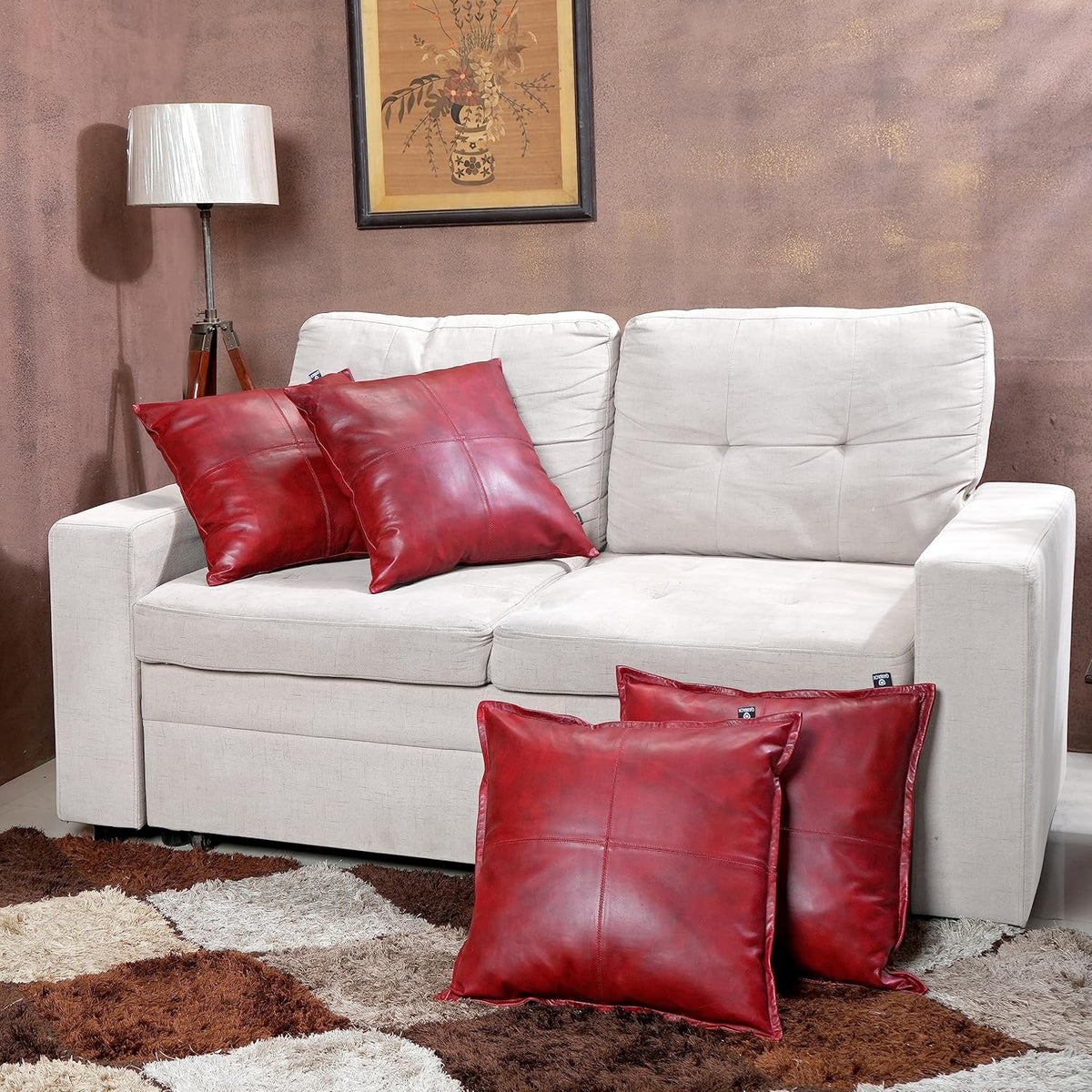 Dark Red Leather Pillow Cover Online | QAWACH