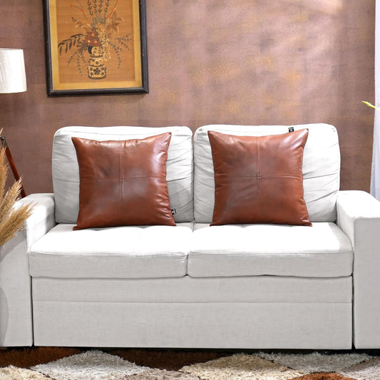 QAWACH Tan Antique Brown Genuine Leather Pillow Cover