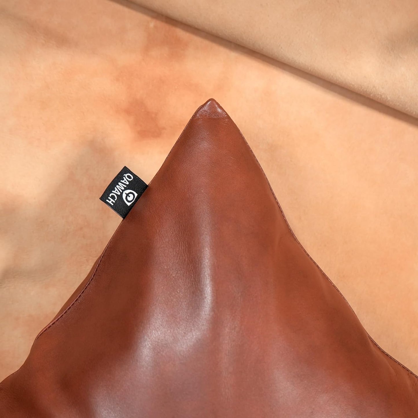 QAWACH Tan Antique Brown Genuine Leather Pillow Cover