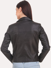 Women Black Crop Outdoor Leather Jacket | QAWACH