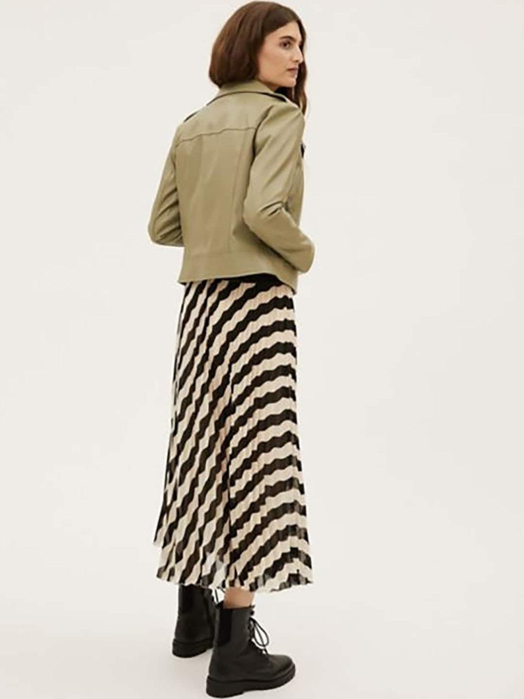 Women Khaki Leather Crop Biker Jacket - Qawach Leather