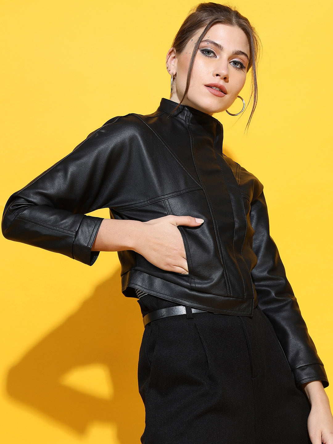Shop Women Leather Crop Jacket | QAWACH