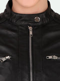 Women Black Leather Crop Outdoor Biker Jacket