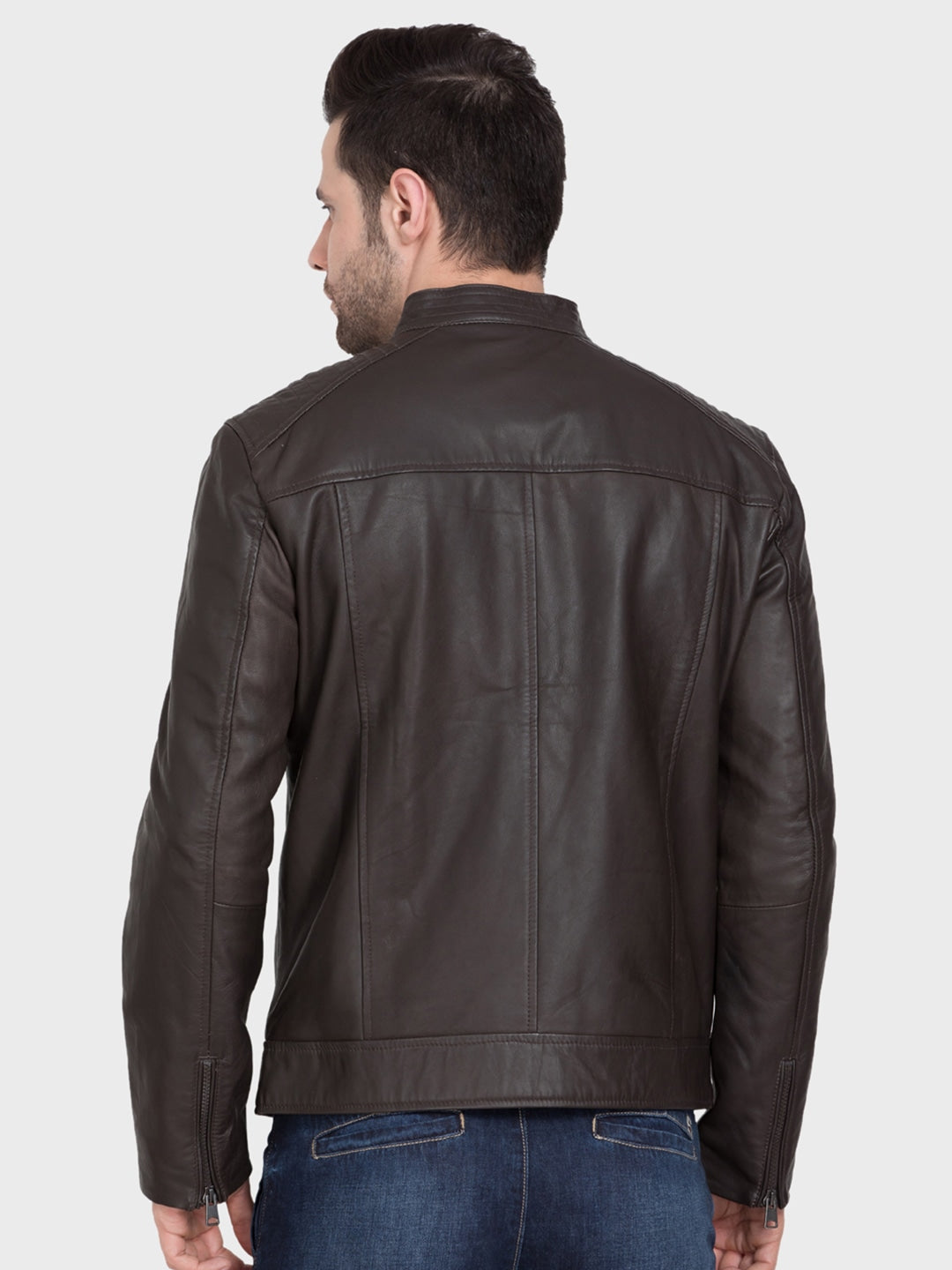 Buy Stand Collar Lightweight Leather Jacket | QAWACH