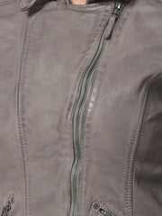 Women Genuine Leather Crop Bomber Jacket | QAWACH