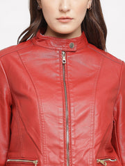 Women Red Leather Jacket | QAWACH