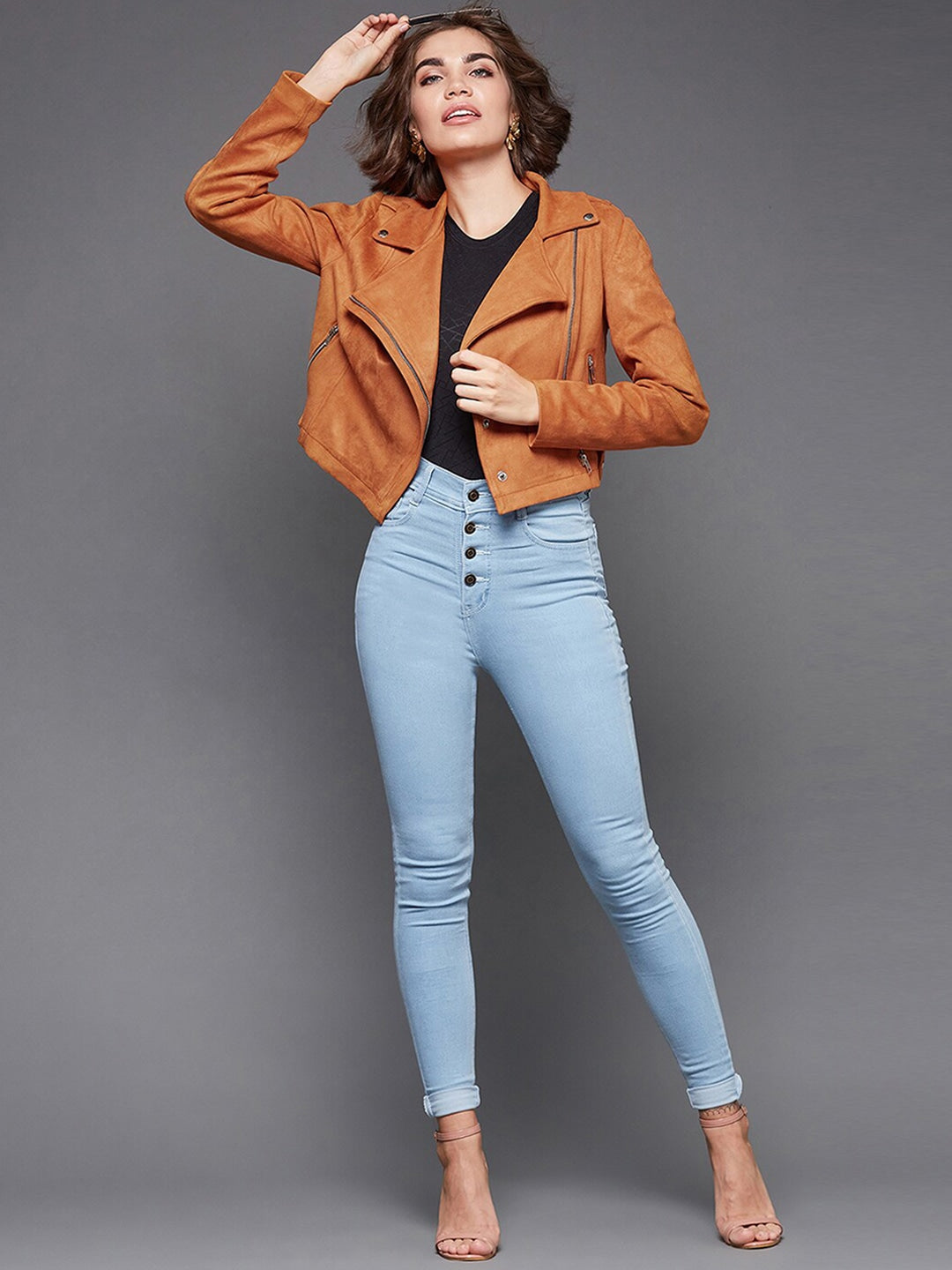 Women Orange Camouflage Crop Biker Jacket | QAWACH