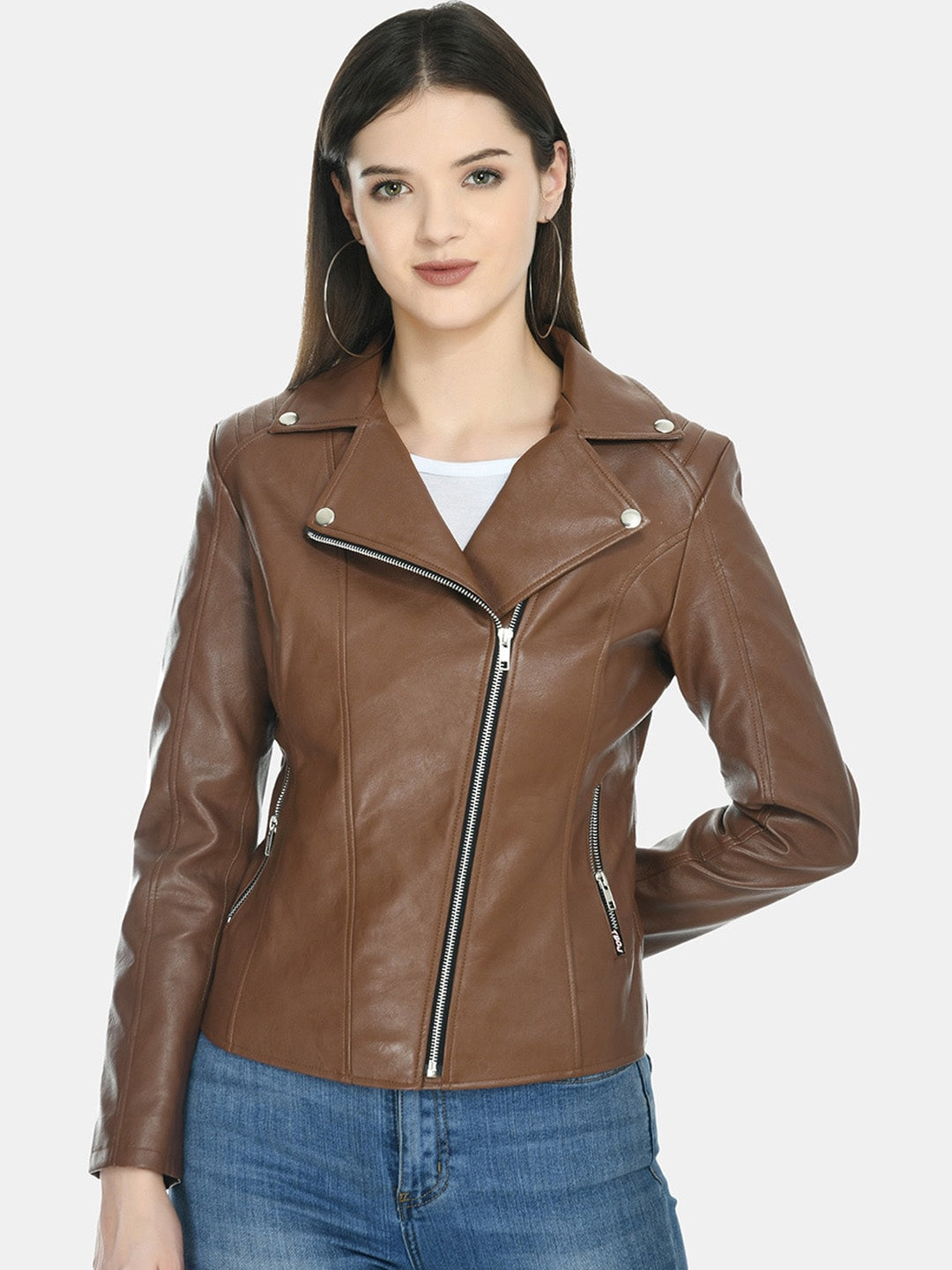 Tan Leather Lightweight Crop Leather Jacket | QAWACH