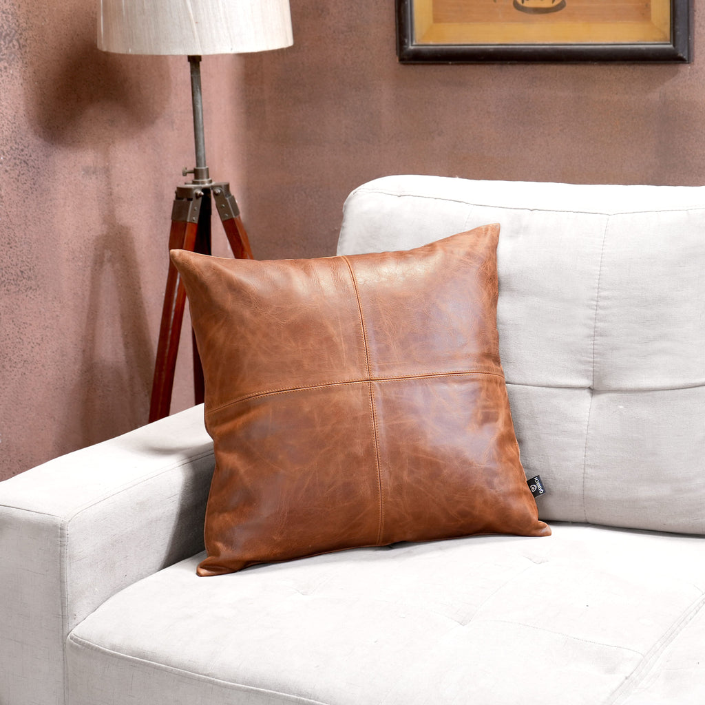 Brown Antique Leather Pillow Cover QAWACH Qawach Leather