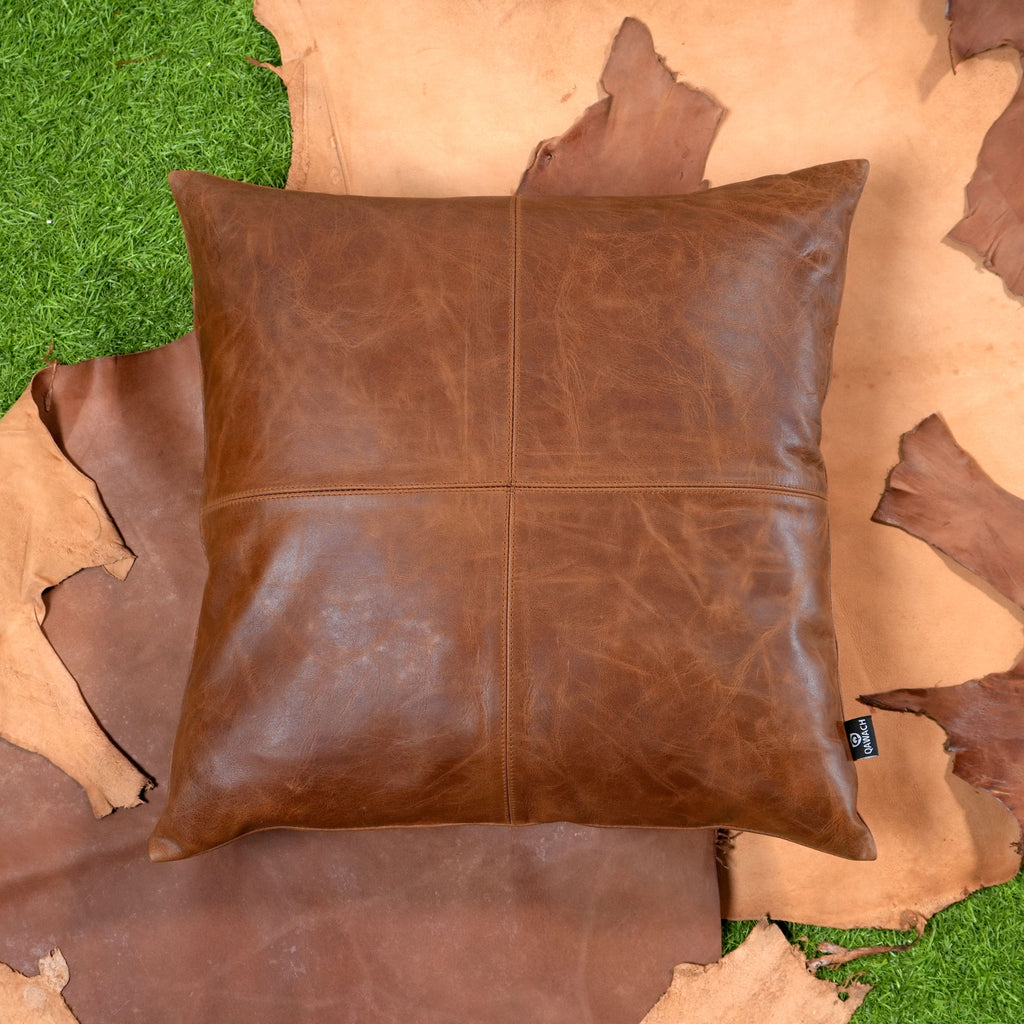 Brown Antique Leather Pillow Cover QAWACH Qawach Leather