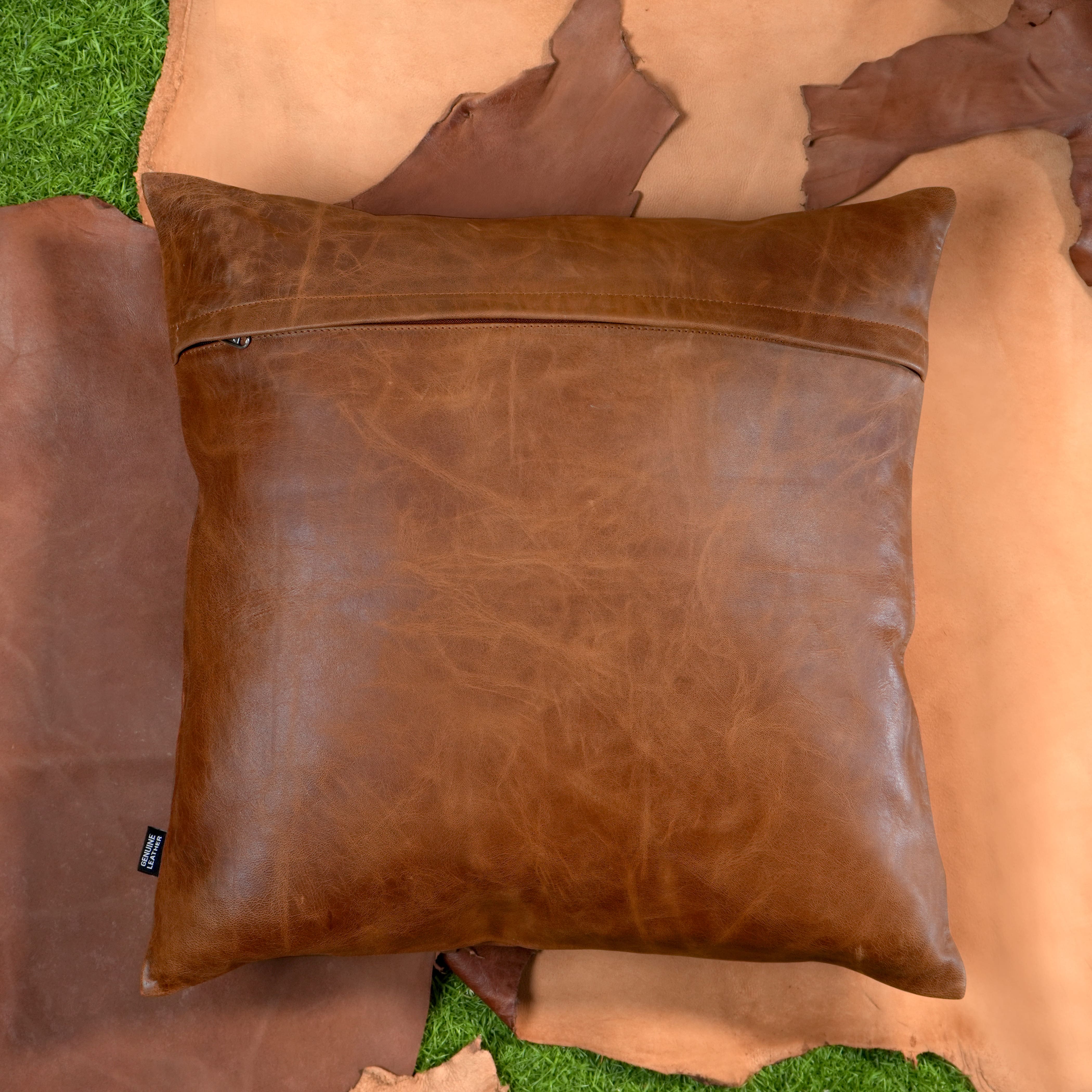 Brown Antique Leather Pillow Cover | QAWACH