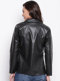 Women Black Solid Leather Jacket | QAWACH