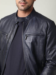 Stand Collar Leather Jacket | QAWACH