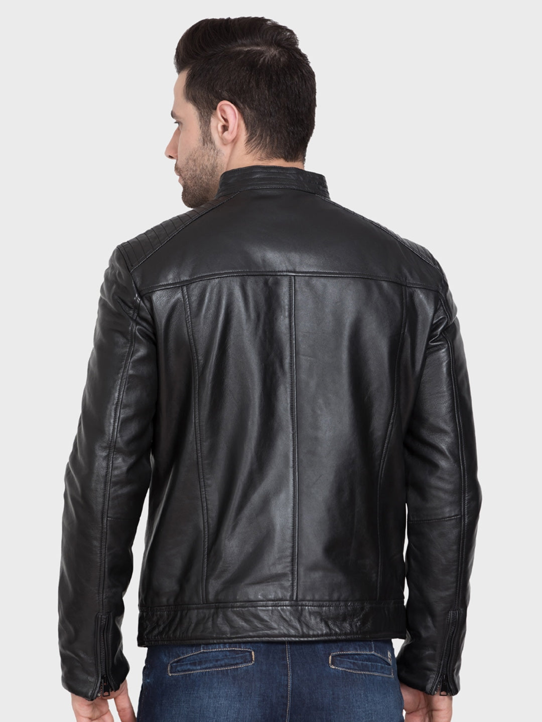Stand Collar Lightweight Leather Jacket