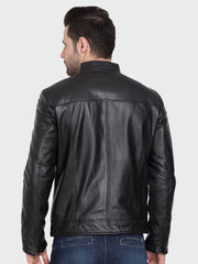 Stand Collar Lightweight Leather Jacket
