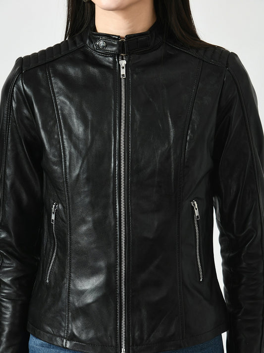 Shop Stand Collar Lightweight Leather Jacket | QAWACH