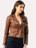 Women Crop Outdoor Leather Jacket | QAWACH