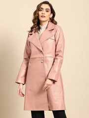 Pink Solid Women Leather Overcoat | QAWACH
