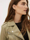 Women Khaki Leather Crop Biker Jacket - Qawach Leather