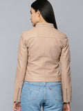 Shop Women Beige Leather Jacket | QAWACH