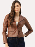 Women Crop Outdoor Leather Jacket | QAWACH