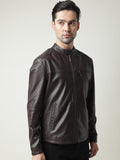 Shop Men Brown Leather Biker Jacket | QAWACH