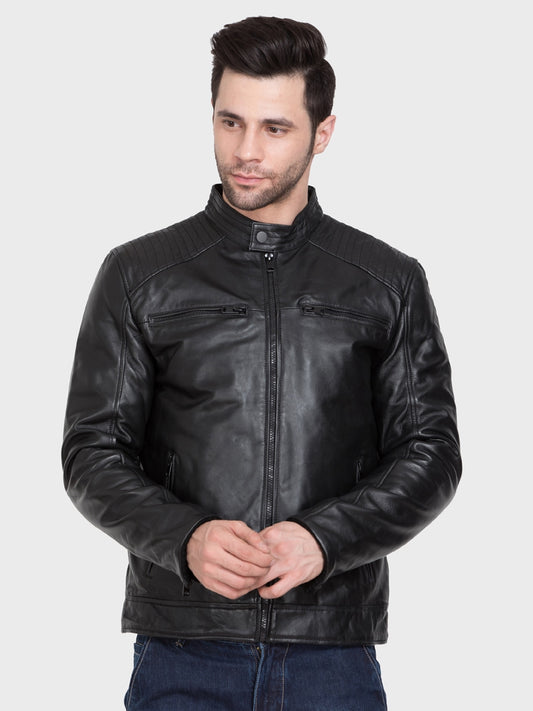 Stand Collar Lightweight Leather Jacket