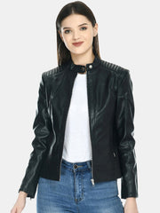 Stand Collar Lightweight Leather Jacket Online | QAWACH