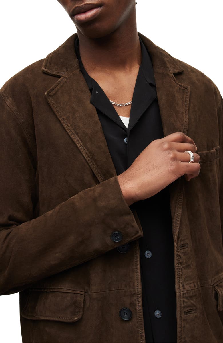 Brown Genuine Leather Suede Blazer | QAWACH