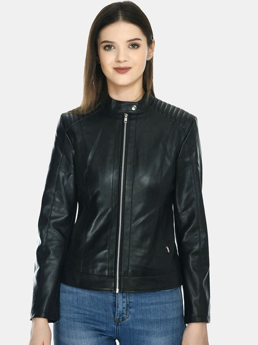 Stand Collar Lightweight Leather Jacket Online | QAWACH