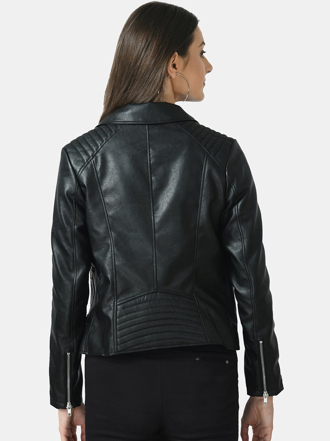 Women Black Lightweight Genuine Leather Crop Jacket | QAWACH