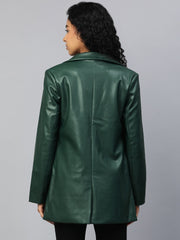 Genuine Leather Oversized Blazer D Green | QAWACH