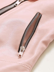 Women Pink Solid Lightweight Biker Jacket - Qawach Leather