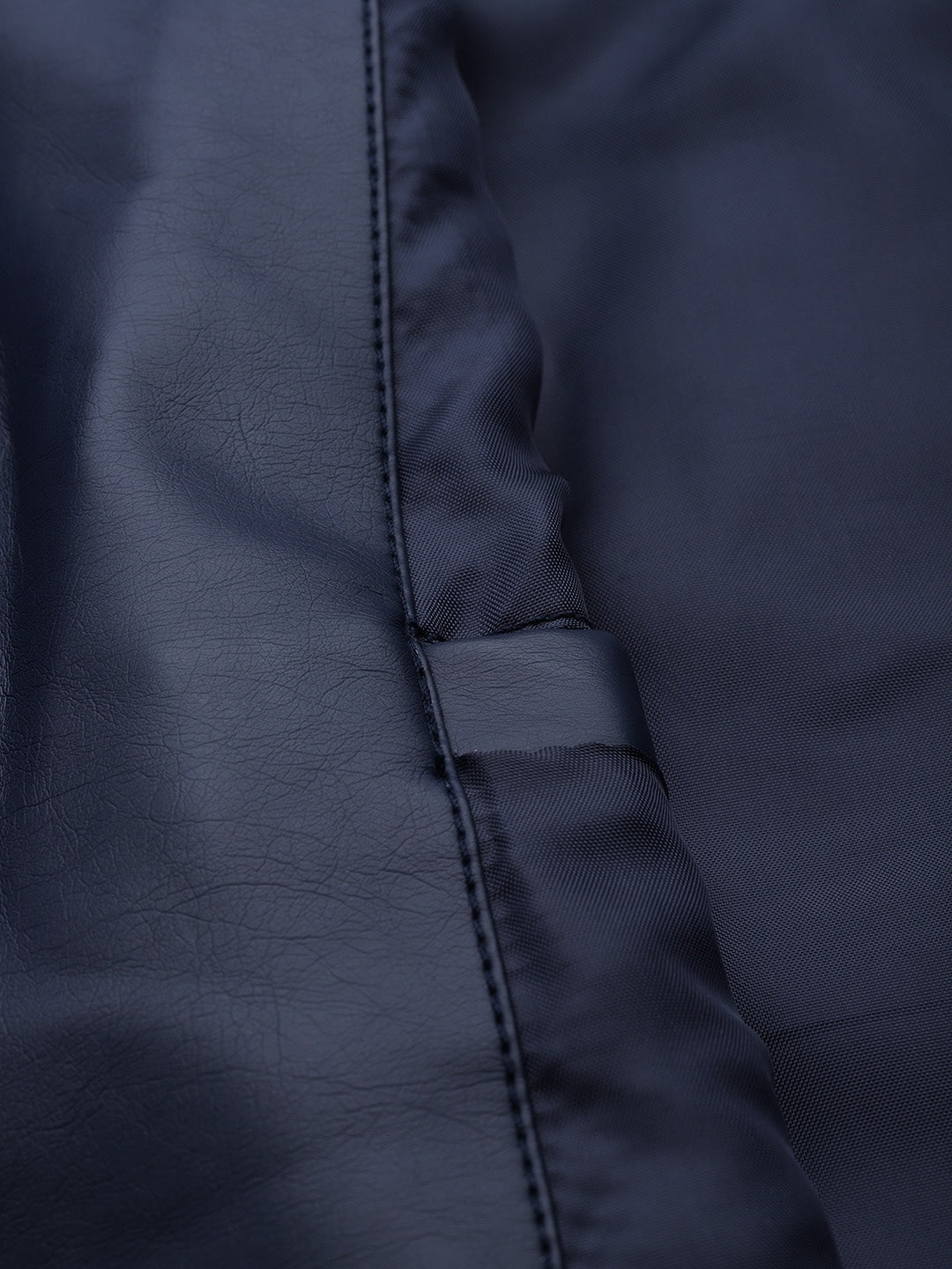 Women Navy Blue Solid Biker Jacket | QAWACH