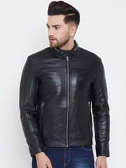 Men Black Lightweight Leather Jacket | QAWACH